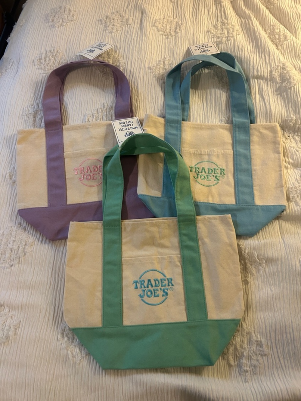 Trader Joe’s mini pastel canvas tow bags